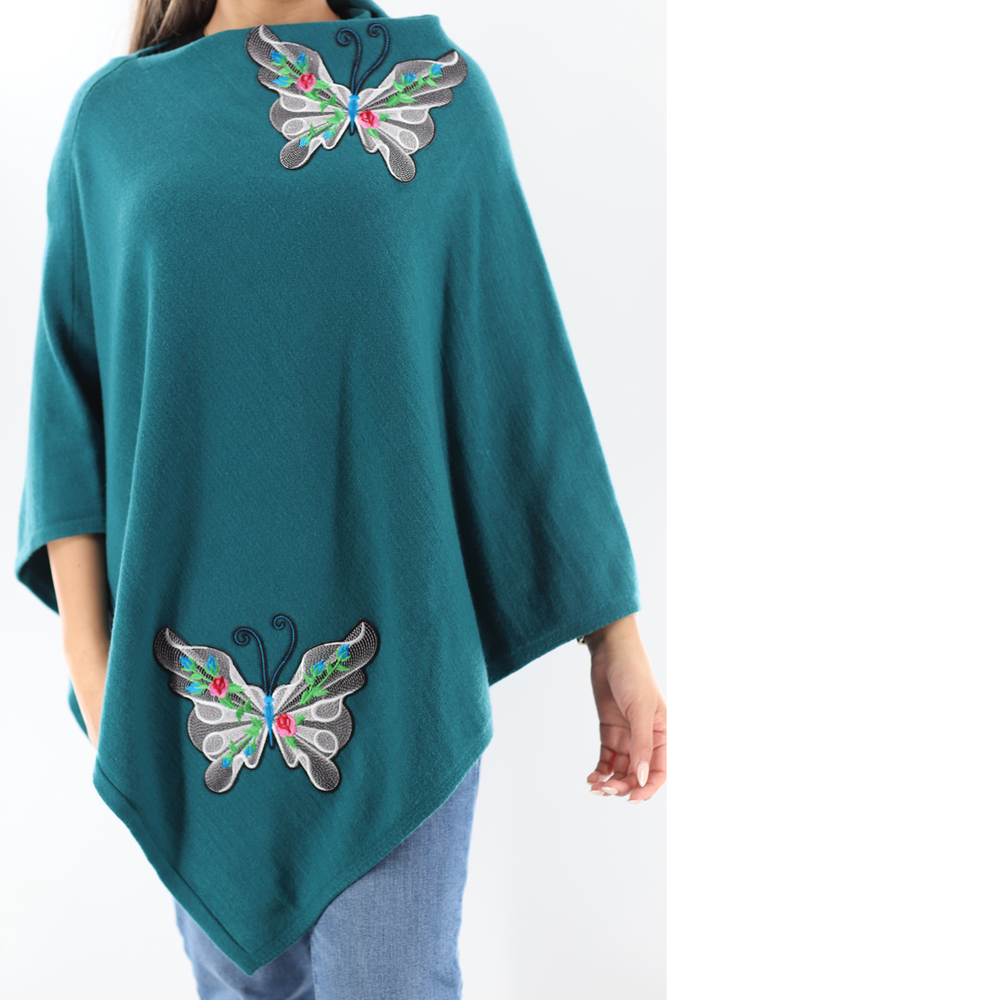 La Fiorentina Knitted Poncho with Butterfly Embriodery